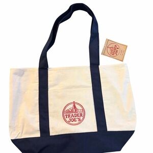 Not apart of the 5 for 25 promo Trader Joe's Cream and Navy Canvas Shoulder Tote